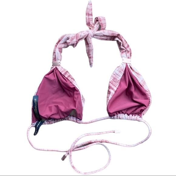Vix Bia Tube Bikini Top Pink Plaid Print Halter Tie Adjustable Size Small - Picture 5 of 11